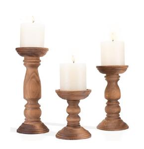 Candelabros de madera a precio de fábrica, Juego de 3 candelabros de madera de mango para centro de mesa, candelero rústico de 4, 6 y 8 pulgadas - Product Image 2