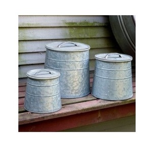 Recipiente redondo galvanizado de hierro con tapa Metal rústico Vintage granja país Decoración Cocina bote para café de azúcar - Product Image 5