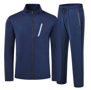 Chándal informal de alta calidad para hombre a prueba de viento ajustado ajuste dos piezas cremallera diseñador impreso adultos conjunto - Product Image 1