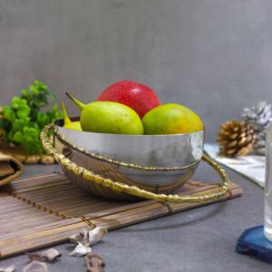 Elegante tazón de metal para servir con anillo pulido de latón Elegante funcional para la presentación de fiestas de frutas Aperitivos de frutas secas Más - Product Image 1