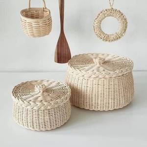 Panier multifonctionnel en rotin tissé avec couvercle, décoration de la maison, plante, fleurs, roses, boîte écologique, panier artisanal - Product Image 2