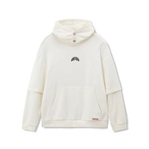 Sweat à capuche OEM à double épaisseur en coton brodé sur mesure pull-over à manches brodées de couleur unie pour hommes - Product Image 1