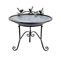 Bain d'oiseau en métal et fer Maison Jardin Ornemental Métal Grand Bol Bain d'oiseau sur pied Blanc Patine Fini