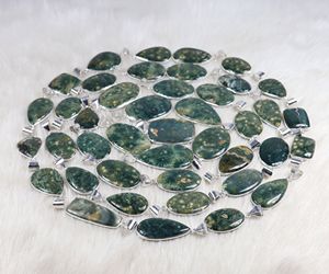 Superbe Véritable Jaspe Océan Grand Cabochon Multi Forme Lunette Réglage Acier Moins Alliage d'Acier Pendentif Fait Main Bijoux de Mode - Product Image 4
