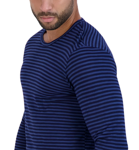 Camiseta de manga larga de talla grande para hombre 100% algodón con diseño único de punto de rayas alimentadoras - Product Image 3