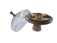Support de présentation de desserts en aluminium fait main, écologique et luxueux, avec cloche en verre, pour gâteaux, en-cas, fruits secs, sans danger pour les aliments