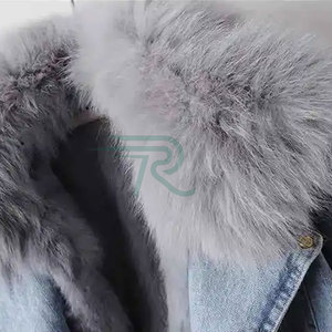 Chaqueta Vaquera Razorts International con Ribete de Piel, Estilo Casual Vintage para Mujer, Invierno-Primavera, Lavado Medio, 340gsm - Product Image 4