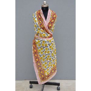 Pareo indio hecho a mano de algodón de verano para mujer, peso ligero, estampado de bloque de mano, bufanda envolvente para el cuello, accesorios de moda, temporada de otoño suave - Product Image 1