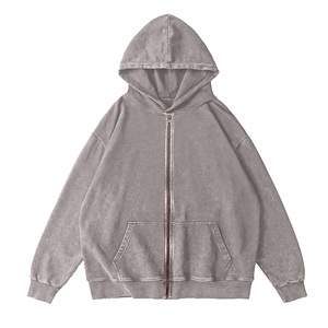 2025 Top tendance hommes sweat à capuche zippé Vintage lavage à l'acide Style 100% coton polaire avec impression numérique teint uni pour l'hiver - Product Image 1