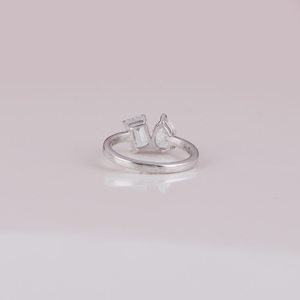 Anillo de diamante de corte radiante de pera de dos piedras de lujo diamante cultivado en laboratorio personalizado 14K oro blanco sólido joyería fina regalo para mujeres - Product Image 4