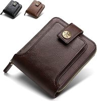 Dompet Kulit Asli Kapasitas Besar untuk Pria, Warna Hitam Solid, Penutup Ritsleting, Penggunaan Sehari-hari, Tempat Kartu dengan Jendela ID, Kantong Koin