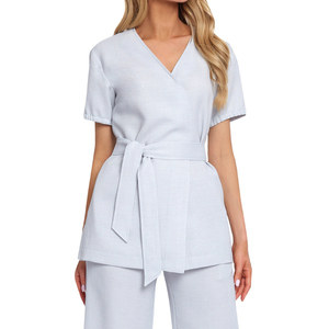 Custom Logo Polyester Katoenen Wrap Stijl Salon <span class=keywords><strong>Spa</strong></span> Uniformen Lange Mouw Schoonheidsspecialiste & Receptioniste Tuniek Voor Meisjes - Product Image 1
