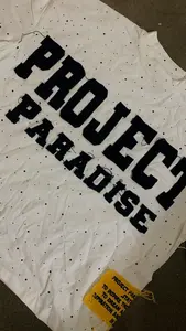 Camiseta cuadrada de algodón de manga corta con bordado de retazos desgastado lavado de peso pesado personalizado para hombre con diamantes de imitación antiarrugas - Product Image 4