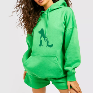 100% algodón al por mayor 2 piezas chándal mujer manga larga y corta sudadera pantalones cortos conjunto para damas dos piezas Sudadera con capucha conjuntos cortos - Product Image 5