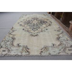Vintage Turkish <b>Rug</b> Beige 4x8ft Handmade Wool Patchwork Design with Latex Backing Rectangular Hallway Pattern for <b>Bedside</b> - Product Image 2