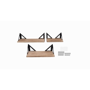 Juego Moderno de 3 Estantes Flotantes de Madera con Soportes de Hierro, Estantes de Pared para Ahorrar Espacio, Fácil Instalación en Casa u Oficina - Product Image 1
