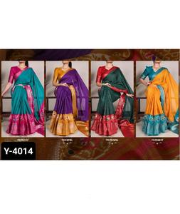 Dernier mariage indien et festival fonction porter Tussar Chex Saree avec tissage travail bordure chemisier pièces pour femmes porter Saree - Product Image 1