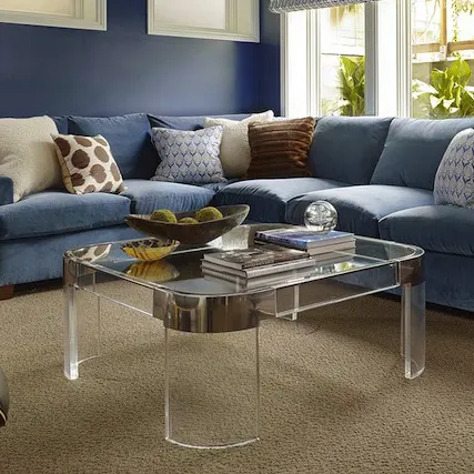 High-end acrylic furniture glass top metal corner trendy clear acrylic coffee table for living room