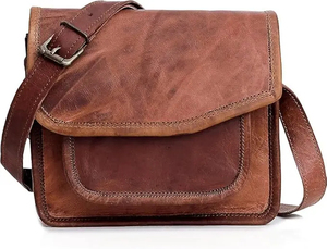 Sac bandoulière vintage en cuir véritable avec fermeture à boucle, sangle simple, couleur marron, pour usage quotidien - Product Image 5