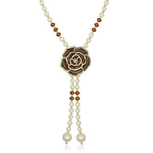 Collar con colgante fino Urthn Maroon Floral Pearl Chapado en oro Modelo 1201608 - Product Image 1