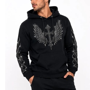 Sudadera con Capucha Personalizada con Pedrería Brillante, Lavada al Ácido, para Hombre, con Logotipo Estampado en la Parte Delantera, Felpa Francesa, 100% Algodón - Product Image 2