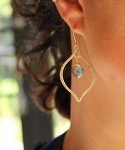 Abradorita-pendientes colgantes de plata de ley 925 con diseño de Fuego Azul, pendientes de aro envueltos en alambre, estilo bohemio y chapado en oro - Product Image 3