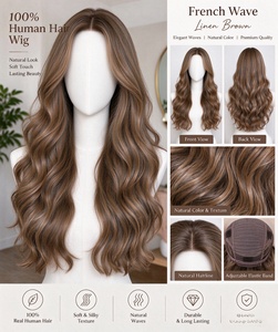 Peluca de Cabello Humano 100%, Color Marrón Lino, Ondas Francesas, Peluca Larga y Ondulada con Frente de Encaje, Aspecto Natural para Mujeres - Product Image 6