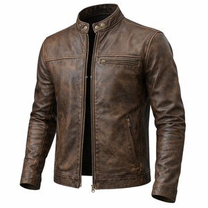 Vintage <b>Brown</b> <b>Leather</b> Motorcycle <b>Jacket</b> Premium Quality Stylish Durable Windproof Eco-Friendly 3D Embroidery for Unisex Fashion - Product Image 1