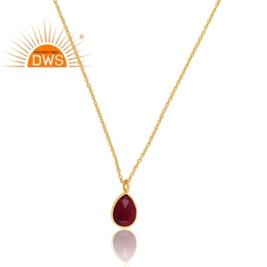 Collier en argent sterling plaqué or 18k, pendentif en rubis naturel, fabricant de bijoux fins - Product Image 2