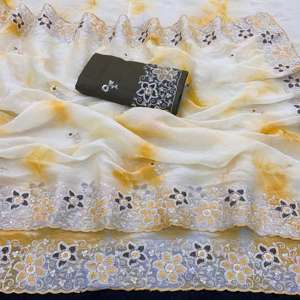 Élégant Premium Gold Crush Avec Fil À Broder Avec Paillettes Travail Saree Fabricant Et Fournisseur De Surat Au Plus Bas Rtae - Product Image 2