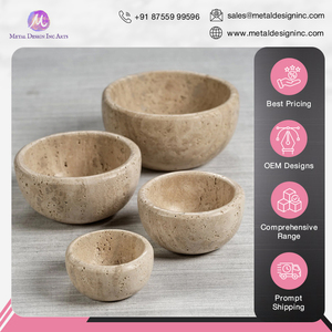 Cuenco de piedra de mármol travertino decorativo hecho a mano redondo de la más alta calidad estándar para decoración del hogar del vendedor indio - Product Image 5
