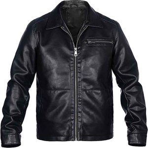 Autumn Winter Men's <b>Vintage</b> Faux Leather <b>Jacket</b> High Quality XS Size Stand Collar Zipper Closure Black Canvas <b>Jacket</b> for Ladies - Product Image 1