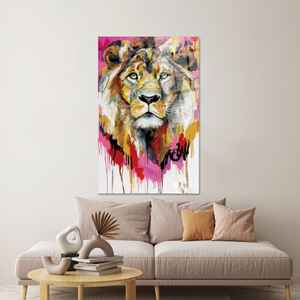 Impression sur toile en verre trempé, élégante et abstraite, représentant un lion, ART EN VERRE TREMPÉ - Product Image 1