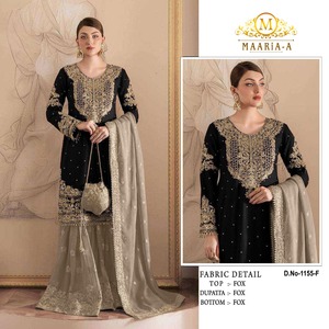 Superbe robe en georgette de renard lourd avec broderie avec intérieur Santoon lourd et terne pour les occasions spéciales - Product Image 3