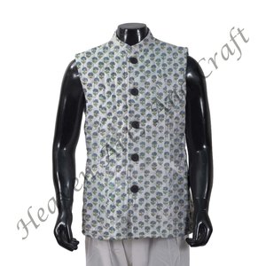 Chaqueta de hombre con estampado de bloque acolchado de algodón, chaqueta floral elegante 100% algodón, ropa de invierno sin mangas Vintage hecha a mano de punto fino - Product Image 3