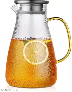 Jarra de Vidrio Transparente Hecha a Mano TQC, Capacidad >1L, Diseño Moderno y Lujoso para Agua, Jugo, Vino y Té, Decoración de Mesa - Product Image 4