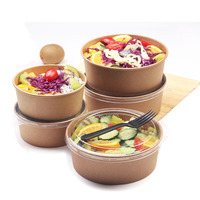 Bol en papier kraft jetable avec couvercle 500ml 1000ml Contenant alimentaire en papier pour soupe et salade à emporter