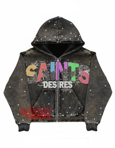 Strass zip up sweat à capuche logo personnalisé-OEM personnalisé Zip Hoodie, Rhinestone Logo Hoodie Streetwear fournisseur en gros pour hommes femmes - Product Image 4