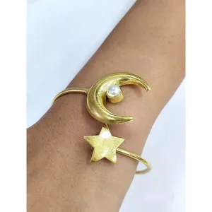 Moon & Star Brilliance Handcrafted Brass Decorative Bracelets Wholesale Women's Fashion Jewelry Supplier