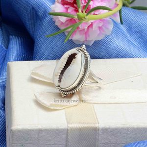 Bague en argent sterling 925 en coquillage de cauri naturel déclaration bohème cauri de haute qualité cadeau pour ses bijoux - Product Image 3