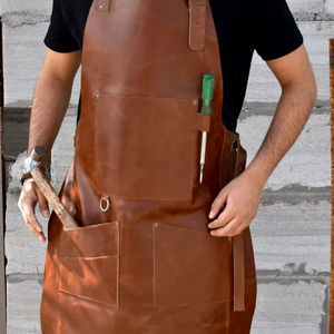 Hot Selling LPN-0031 Professional Bib Soft Genuine <b>Leather</b> Full Length Waterproof Oil-Proof Convenient Pocket Easy Care Durable - Product Image 1