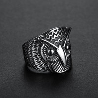 Bas quantité minimale de commande Bijoux en gros Bague hibou noir en acier inoxydable antique pour hommes