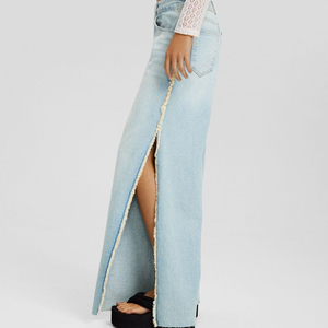 Prix de gros coupe large avec évent latéral Denim Jeans pour femmes respirant dernière conception réglable doux élégant Jeans 2024 - Product Image 4