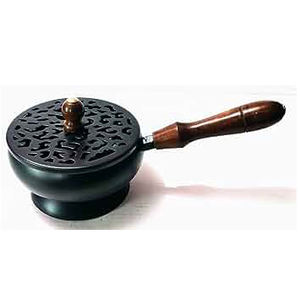 Brûleur d'encens artisanal indien parfum naturel bois métal vaisselle noir enduit Pastille brûleur poignée intérieur décoratif - Product Image 5