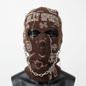 Pasamontañas de Punto Premium de 340 GSM, Tejido Elástico Suave Marrón, Diseño de Panel Único con Detalles Bordados, Pasamontañas para Hombre - Product Image 1