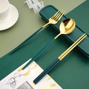 Ensemble de couverts en acier inoxydable, cuillère en or, couverts, manche en bois, longue cuisson servant du café d'Inde - Product Image 5