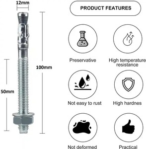ตัวยึด M12x100mm แบบลิ่มตัวยึดคอนกรีตชุบสังกะสีสำหรับการก่อสร้าง HVAC & อุปกรณ์ติดตั้งพลังงานแสงอาทิตย์ - Product Image 4