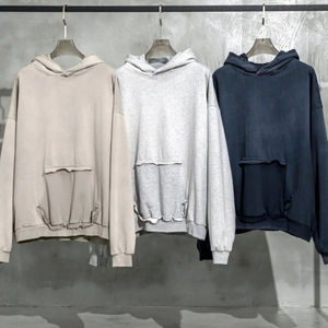 Sweat à capuche unisexe en molleton léger et écologique 100% coton, lavage à l'acide, logo personnalisé brodé, surdimensionné, devant long, automne - Product Image 4