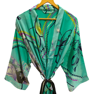 ชุดกิโมโนเย็บปะติดปะต่อกันชุดคลุมบิกินี่เสื้อคลุมยาวสำหรับใส่กลางคืนทำด้วยมือสไตล์วินเทจผ้าไหมส่าหรี - Product Image 1