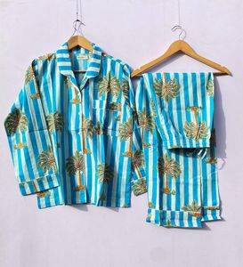 Conjunto de pijama y camisa con estampado de bloque de algodón 100% indio, ropa de noche, pantalones de dama de honor, camisa, ropa de dormir para mujer, pantalones de algodón, conjuntos de camisa - Product Image 1